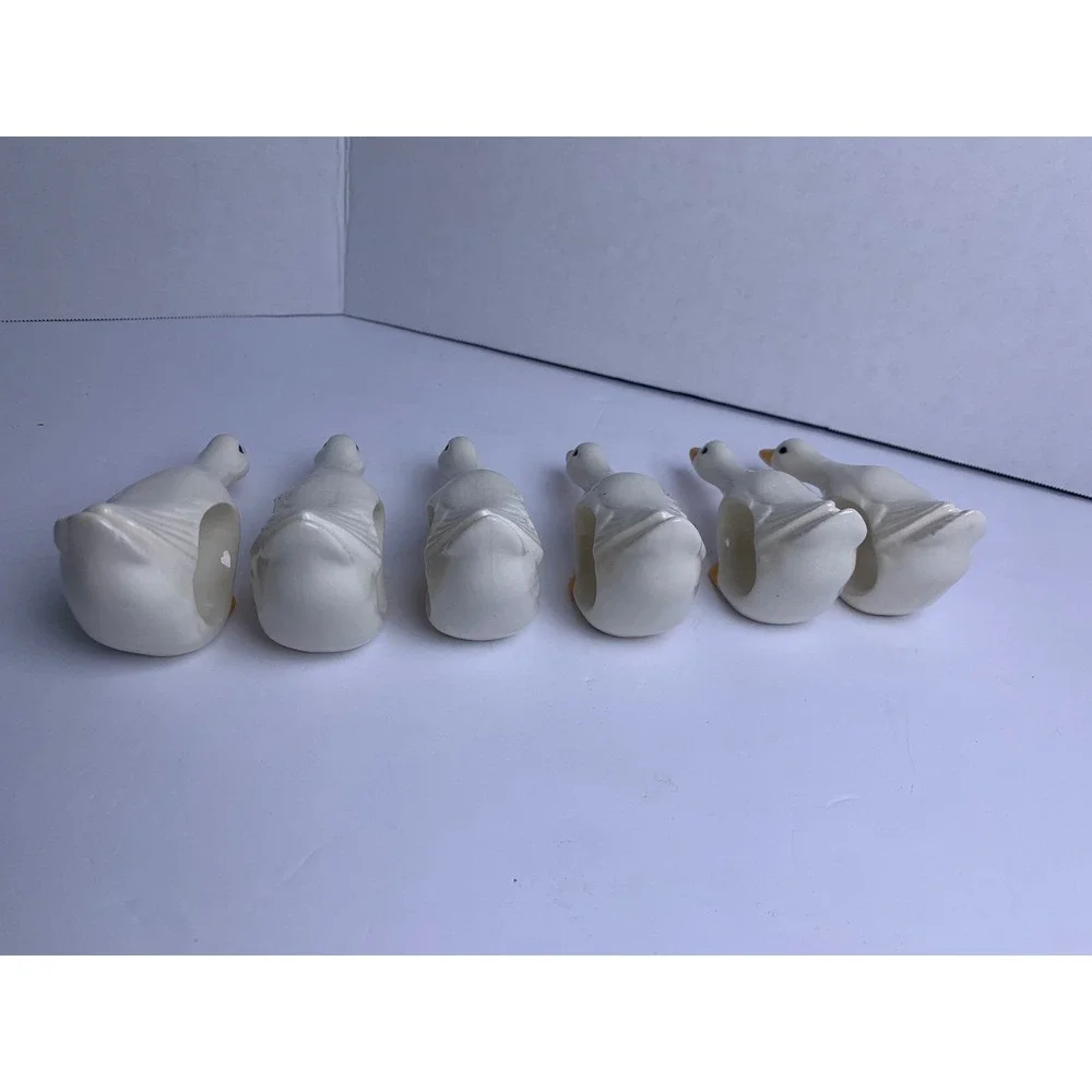 Vintage 80s Ceramic Goose Napkin Rings Set/6 White Farmhouse Country Cottagecore